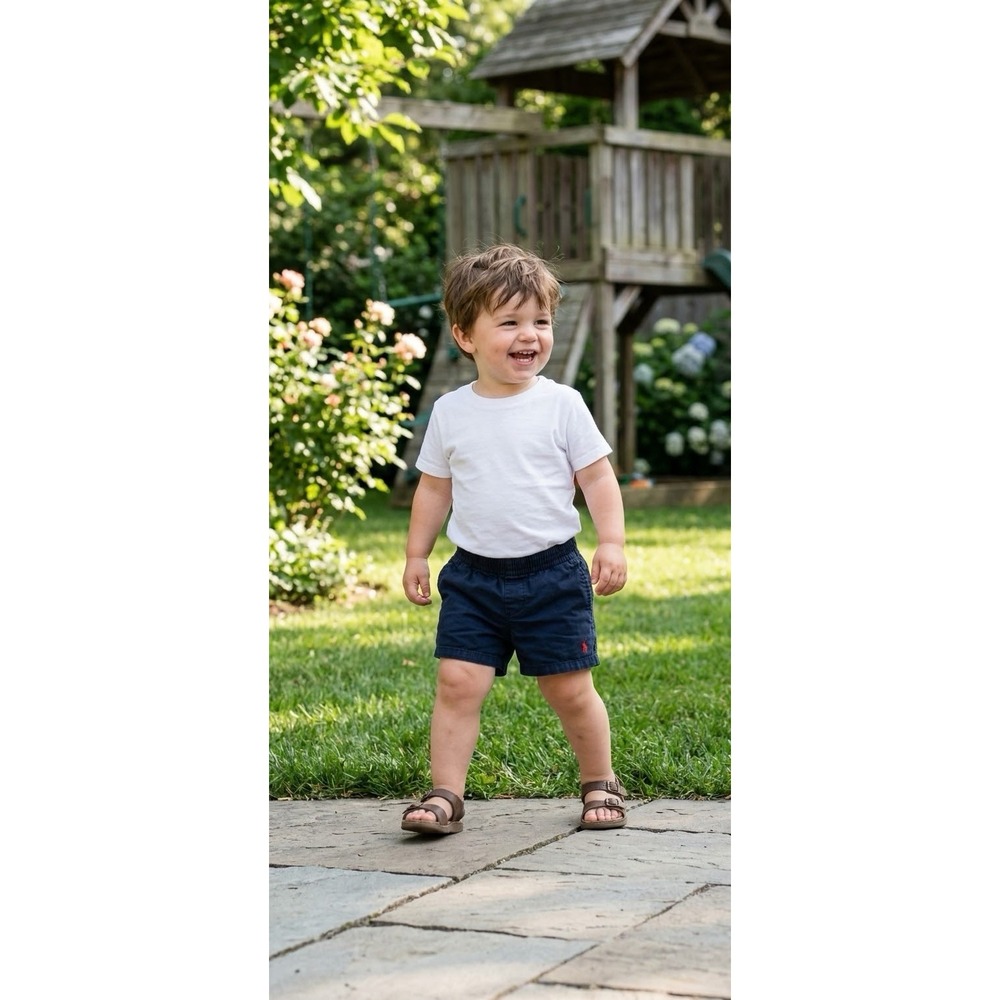 Polo Ralph Lauren Baby Boys Navy Blue Cotton Elastic Waist Shorts 2T Red Pony